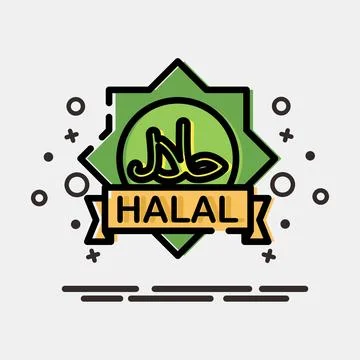 Icon halal. Islamic elements of Ramadhan, Eid Al Fitr, Eid Al Adha. Icons i.. Illustrazione stock