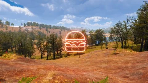 Icon of a hamburger with a natural environment in the background 3d render Stock Illustration