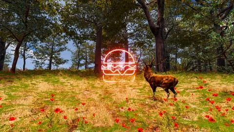Icon of a hamburger with a natural environment in the background 3d render Stock Illustration