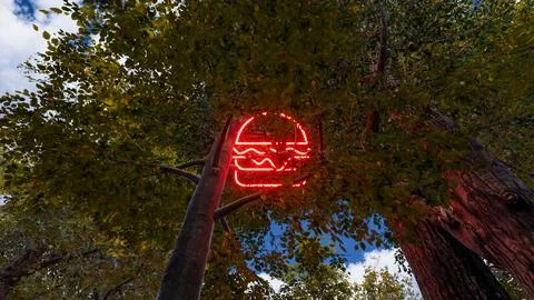 Icon of a hamburger with a natural environment in the background 3d render Stock Illustration