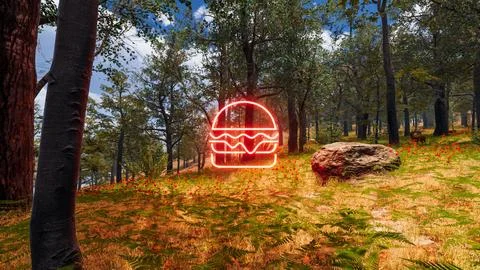 Icon of a hamburger with a natural environment in the background 3d render Stock Illustration