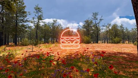 Icon of a hamburger with a natural environment in the background 3d render Stock Illustration