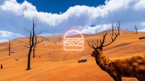 Icon of a hamburger with a natural environment in the background 3d render Stock Illustration