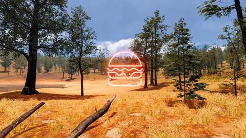 Icon of a hamburger with a natural environment in the background 3d render Stock Illustration