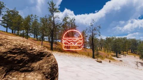 Icon of a hamburger with a natural environment in the background 3d render Stock Illustration