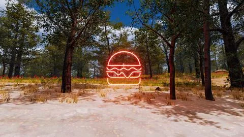 Icon of a hamburger with a natural environment in the background 3d render Stock Illustration