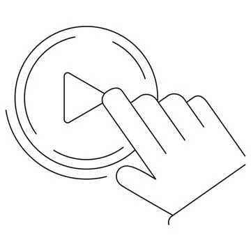 Icon of a hand clicking a play button Illustrazione stock