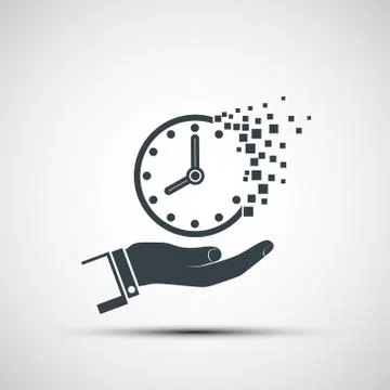 Icon hand holds a clock. Dial passing in the sand Stock-Illustration