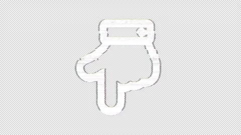 Icon hand point down is distorted. Glitch. Noise, chromatic aberration, Stock Footage 303398506