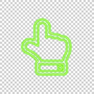 Icon hand point up from the flow of energy of green color. Shimmering neon Illustrazione stock