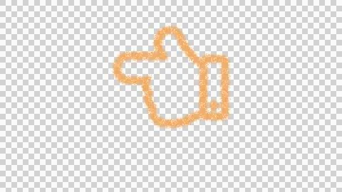 Icon hand point left is made of yellow grains of sand. Some grains of sand fall Stock Illustration