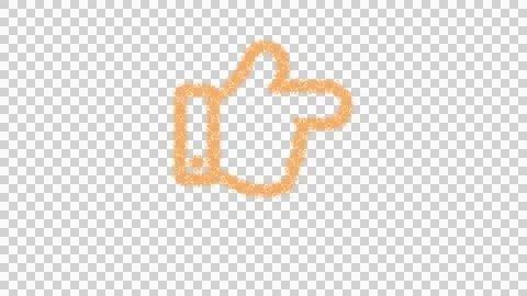 Icon hand point right is made of yellow grains of sand. Some grains of sand fall Stock Illustration