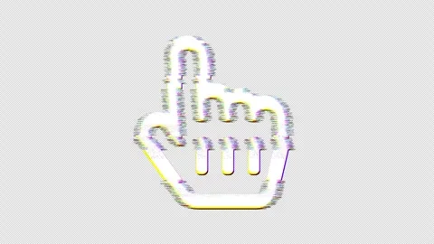 Icon hand pointer is distorted. Glitch. Noise, chromatic aberration, geometric Stock Footage 303398361