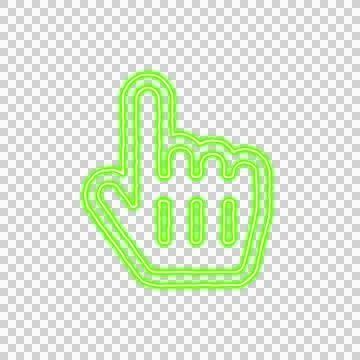 Icon hand pointer from the flow of energy of green color. Shimmering neon Stock Illustration