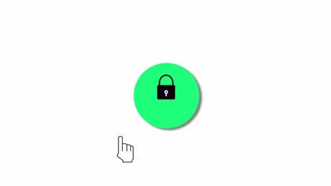 Icon of a hand pressing an unlock button with a padlock symbol on a white a.. 库存插图