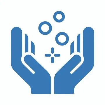 Icon of hands cupping sparkling clean bubbles with handwashing, cleanliness Stock Illustration