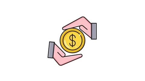 Icon of hands holding a coin, symbolizing financial support or investment. Stock Footage 335259495