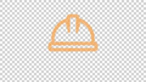 Icon hard hat is made of yellow grains of sand. Some grains of sand fall down. Ilustração Stock