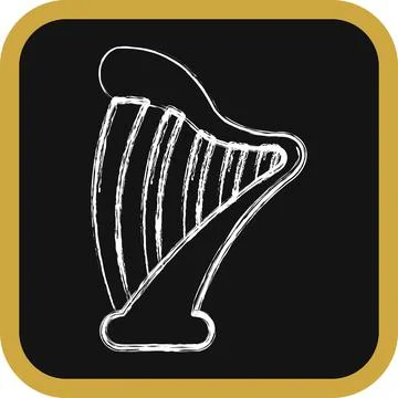 Icon harp. St. Patrick's Day celebration elements. Icons in chalk style. Go.. Stock Illustration