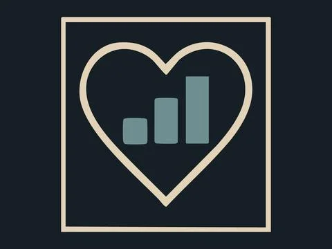Icon of a heart with bar graph inside, isolated on dark background. concept of Stock Illustration