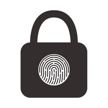 Icon of a hinged lock with a fingerprint scanner for its opening. Stock Illustration