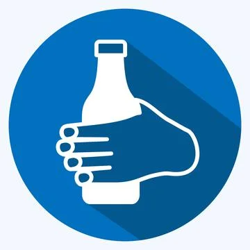 Icon Holding Bottle. suitable for Hand Actions symbol. long shadow style. sim Stock Illustration