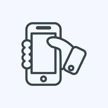 Icon Holding Smartphone. suitable for Web Interface symbol. line style. simpl Illustrazione stock