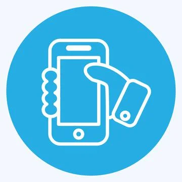 Icon Holding Smartphone. suitable for Web Interface symbol. blue eyes style.  Stock Illustration