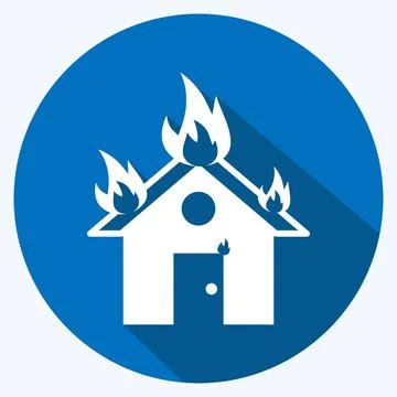 Icon House on Fire. suitable for disasters symbol. long shadow style. simple  Stock Illustration