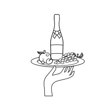 Icon of human hand with a tray with drinks and fruit Stock Illustration
