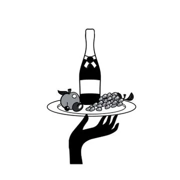 Icon of human hand with a tray with drinks and fruit Stock Illustration