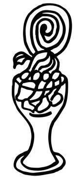 Icon of ice cream with fruit, cold dessert painted in black and white on a wh Stock Illustration