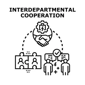 Icon illustration depicting various elements of effective interdepartmental c Stock Illustration