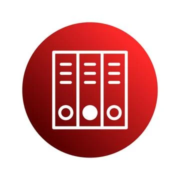 Icon illustration of three binders in white line art on a red gradient circ.. Illustrazione stock