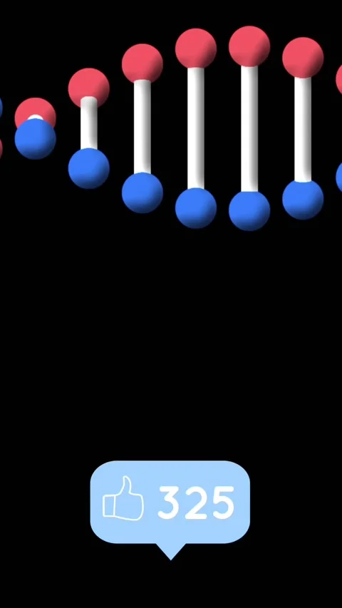 Like icon with increasing numbers against dna structure spinning on black Stock Footage 322728772
