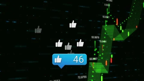 Like icon with increasing numbers on speech bubble and financial data processing Vídeos de archivo 316461317