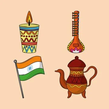 Icon indian objects cultural Stock Illustration