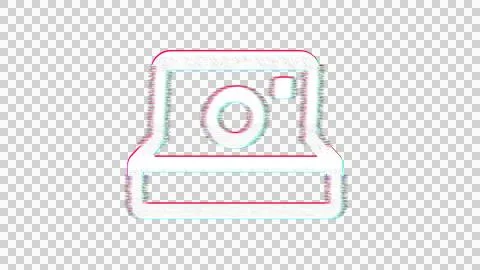 Icon instant camera is distorted. Glitch. Noise, chromatic aberration, geometric Stock Illustration