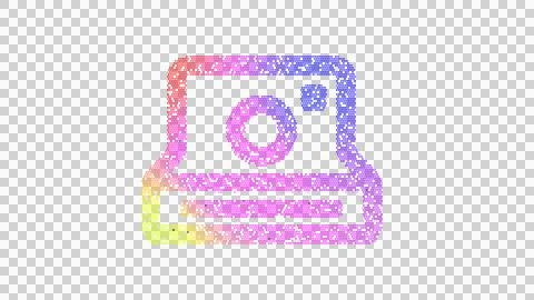 Icon instant camera is made up of LED square shapes. There are bright diodes and Illustrazione stock
