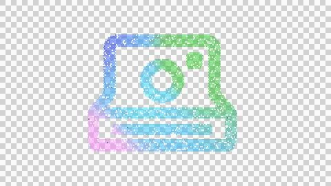Icon instant camera is made up of LED square shapes. There are bright diodes and Illustrazione stock