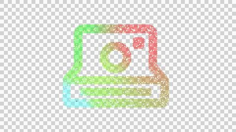 Icon instant camera is made up of LED square shapes. There are bright diodes and Illustrazione stock
