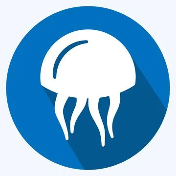 Icon Jelly Fish. suitable for Sea symbol. long shadow style. simple design ed Stock Illustration