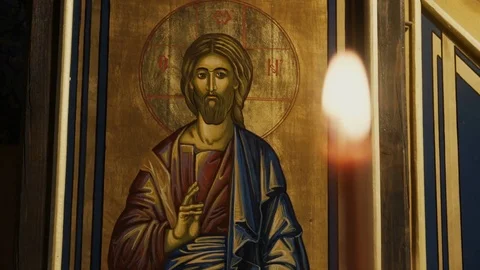 Icon of Jesus Christ in the Church Stock Footage