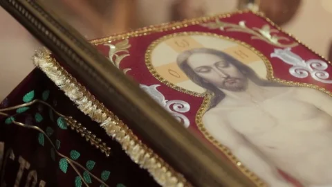 Icon of Jesus Christ on the table Stock Footage 88859327