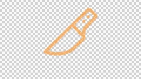 Icon knife kitchen is made of yellow grains of sand. Some grains of sand fall Stock Illustration