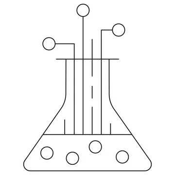 Icon of a laboratory flask with circuit elements Illustrazione stock