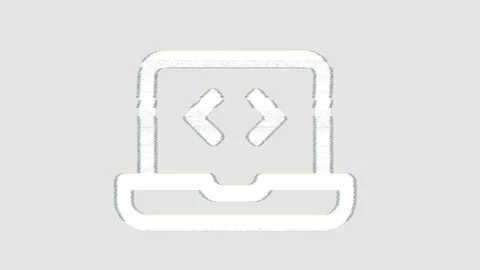 Icon laptop code is distorted. Glitch. Noise, chromatic aberration, geometric Stock Footage 303547880