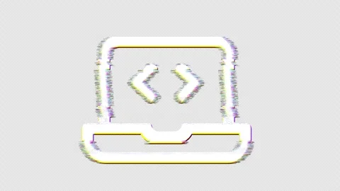 Icon laptop code is distorted. Glitch. Noise, chromatic aberration, geometric Stock Footage 303548708
