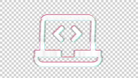 Icon laptop code is distorted. Glitch. Noise, chromatic aberration, geometric 库存插图