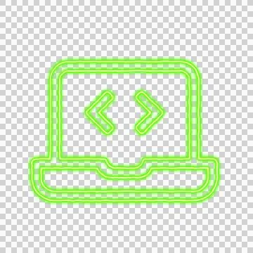 Icon laptop code from the flow of energy of green color. Shimmering neon イラスト素材